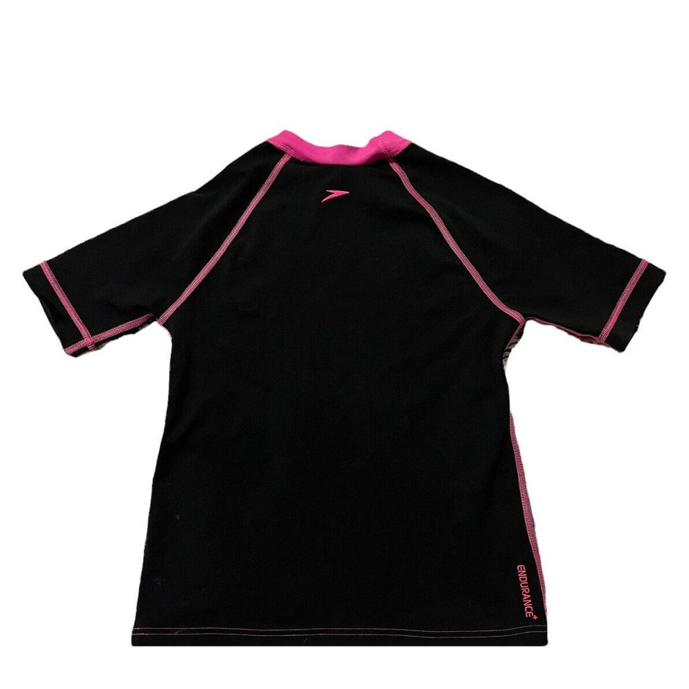 Speedo Girls Logo Short Sleeves Sun Top Black Pink Diamond Rashie Swim Sz 10 - Picture 6 of 9